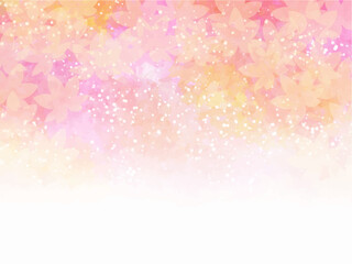 秋の紅葉のイメージの背景素材。水彩風テクスチャー。紅葉の葉っぱのシルエット。ふんわりした光の輝き。コピースペース。