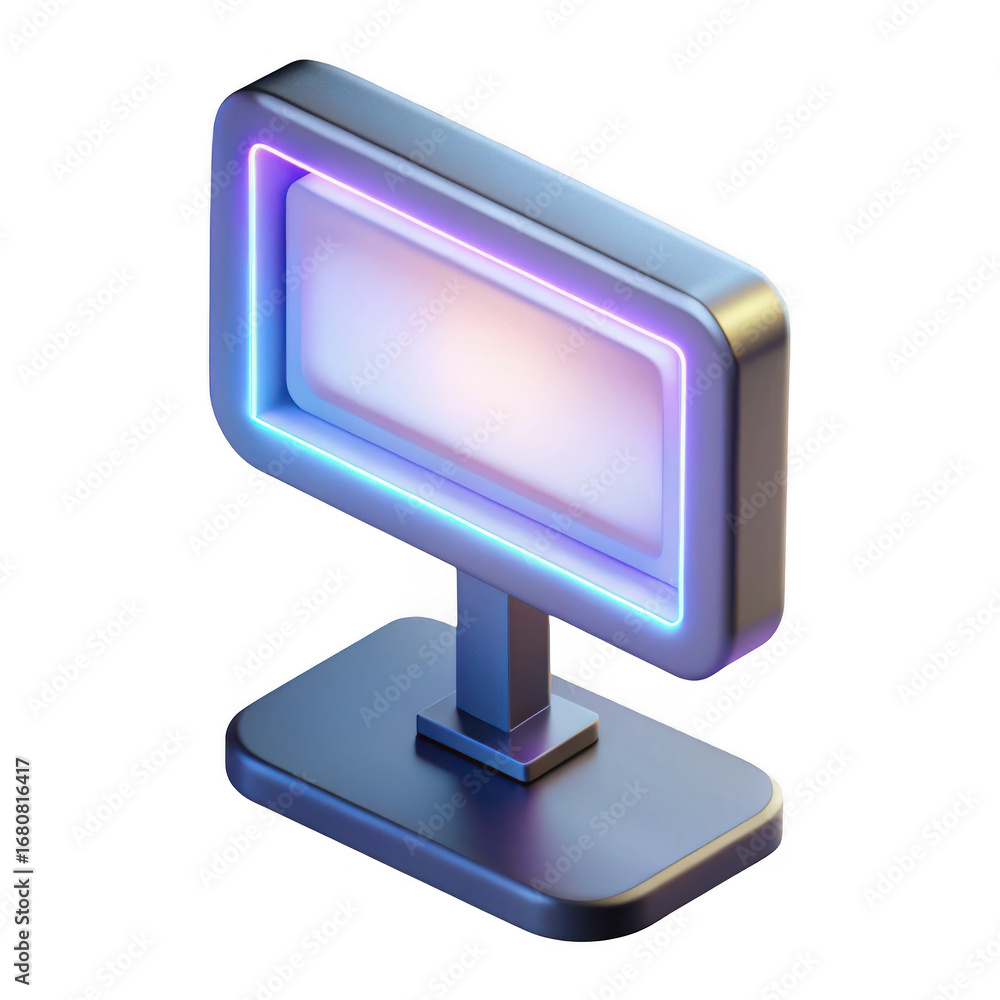 Poster 3d futuristic digital signage display with neon glow isolated on transparent background