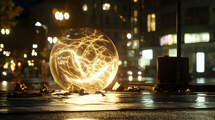 Glowing Orb In Urban Night Scene