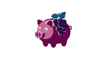 Obraz premium Cute pig with grapes illustration