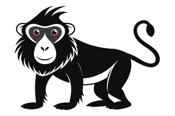 Cartoon black monkey with white face and pink eyes is staring ahead