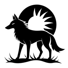 Coyote Sun vector clean black silhouette design white background