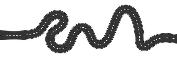 Naklejka premium Curvy roadway elements, winding road icon vector. top view asphalt road vector template. 