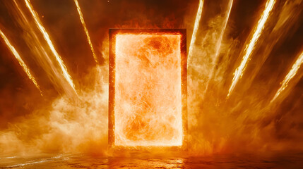 Burning Portal With Fireworks And Smoke