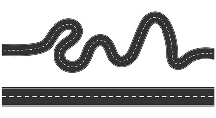 Wavy and straight road set, seamless highway asphalt vector illustration.
