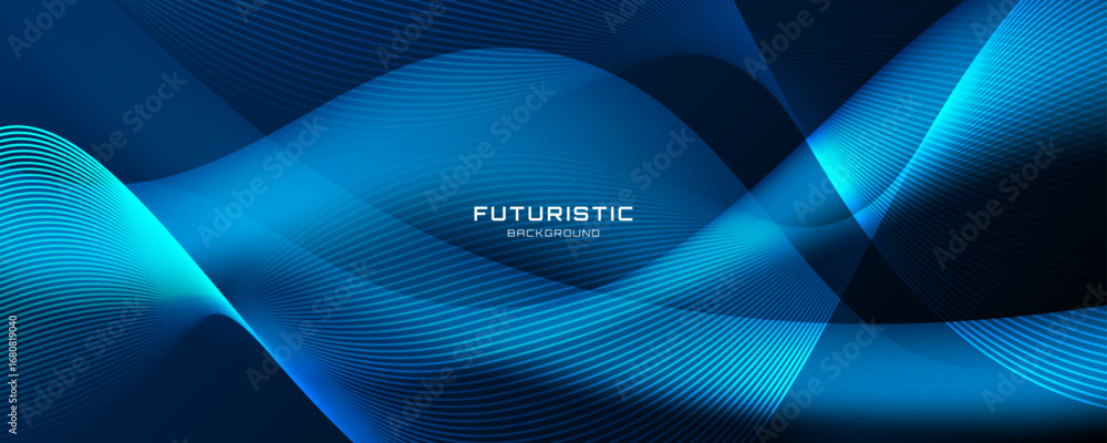 Poster 3d blue lines techno abstract background overlap layer on dark space with glowing waves effect decor