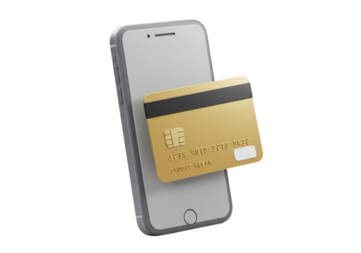 Isolated smartphone featuring credit card suggesting mobile banking and financial transactions