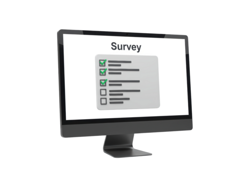 Isolated desktop monitor with survey form, digital questionnaire, online feedback concept