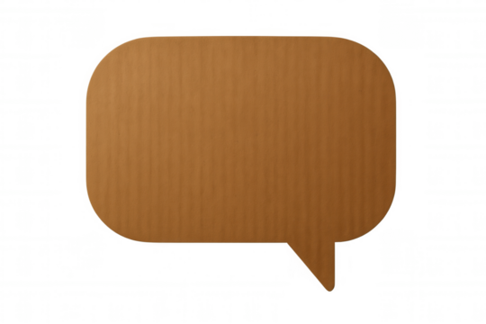 Cardboard speech bubble representing communication, dialogue, and conversation on a transparent background