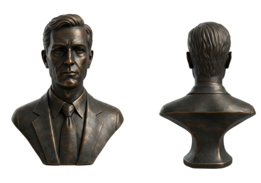 Isolated bust sculpture of a man in a suit, formal attire, bronze finish, memorial, remembrance