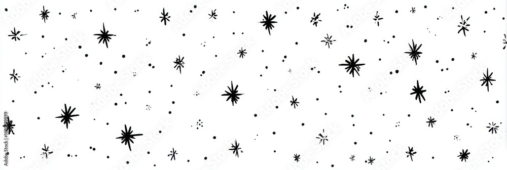 Poster starry black and white pattern with various sizes and shapes scattered across a white background for