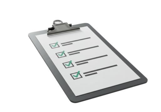 Isolated clipboard with check list, planning and to-do list completion concept, reminder note