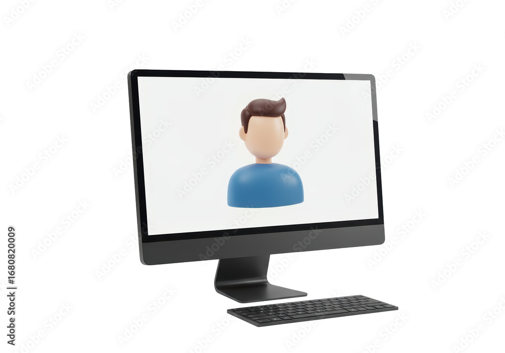 Fototapete Isolated computer screen displays cartoon avatar on a monitor and keyboard display