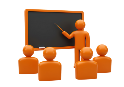 Isolated teacher figure teaching at a blackboard with an audience of student figurines