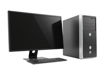 Isolated Personal Computer Set with Monitor, Keyboard and Tower Desktop Equipment Unit