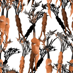 Carrot seamless pattern. Colorful banner. An idea for wallpaper and textiles. Linear drawing. Rustic style.