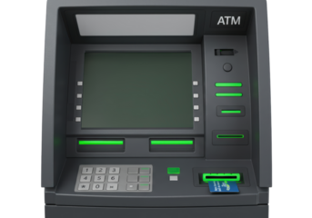 Isolated ATM Banking Machine Payment Terminal Finance Money Transactions No Background
