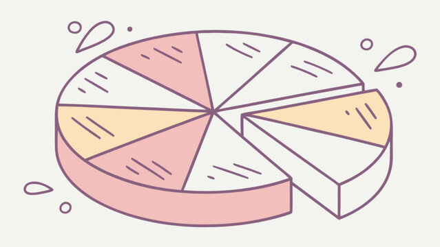 A stylized pie chart with a single slice removed rendered in a simple modern flat design with pastel colors and playful decorative elements