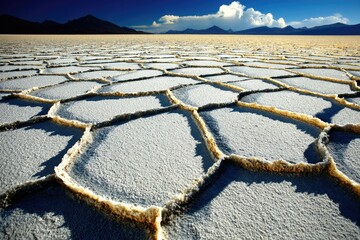 Salty, cracked earth; polygonal patterns