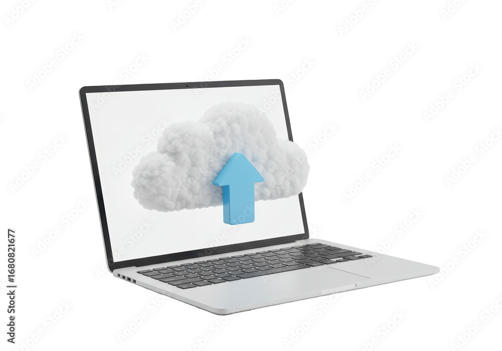 Fototapete isolated laptop computer showing cloud computing upload symbol for information storage