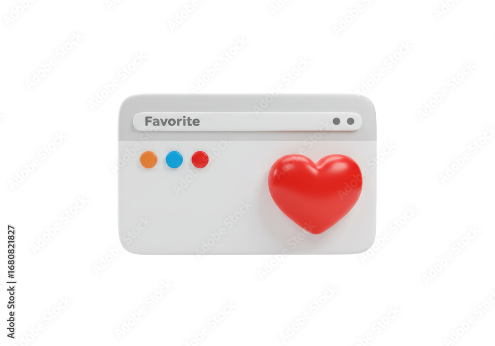 Poster isolated favorite red heart browser window, web user interface for web page design mockup