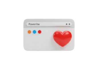 Isolated favorite red heart browser window, web user interface for web page design mockup