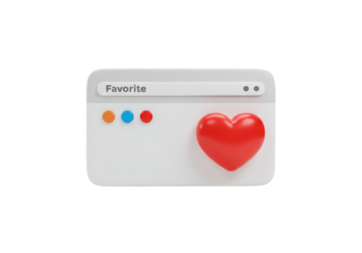 Isolated favorite red heart browser window, web user interface for web page design mockup