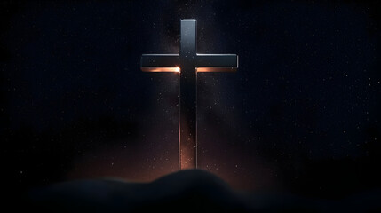 Dark Metal Cross Against Starry Night Sky