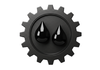 Isolated gear with oil drops inside, symbolizing engine lubricant service and maintenance