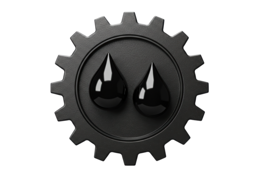 Isolated gear with oil drops inside, symbolizing engine lubricant service and maintenance