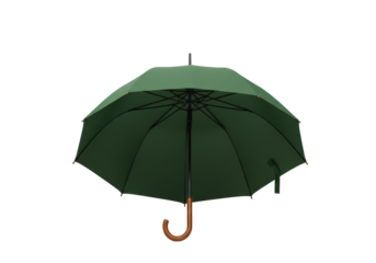Isolated green umbrella on neutral background ready for cutout for design insertion