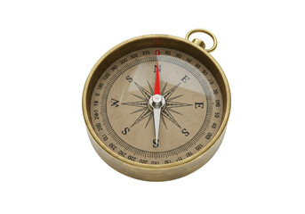 Isolated Antique Compass Showing Direction, Navigation Instrument in Metallic Casing