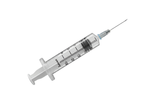 Isolated syringe with hypodermic needle for medicine, injecting drug, vaccination remedy