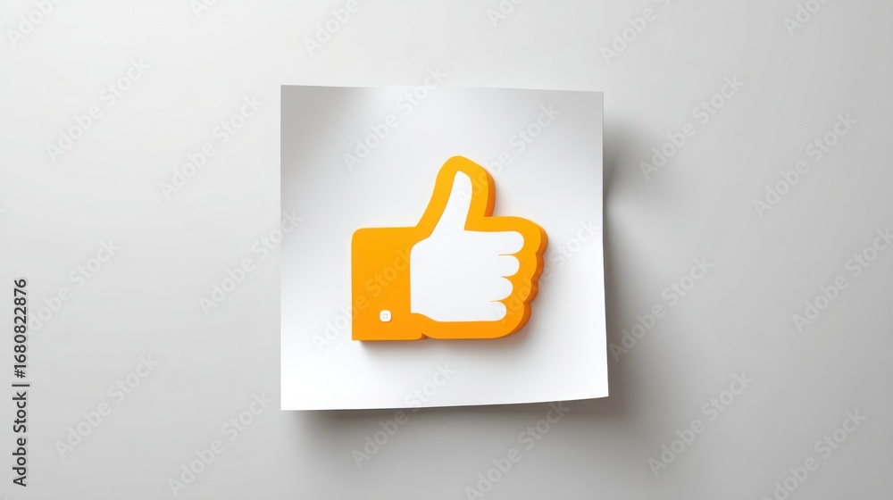 Poster thumb sign on a piece of paper representing approval or affection in a minimalist page layout design