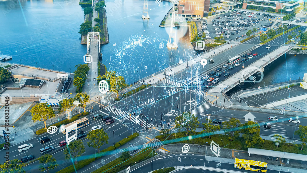 Poster 交通、ネットワーク、道路、通信、自動車、タイムラプス、都市、its、maas、iot、internet of things、未来、データ、クラウド、技術、テクノロジー、mobility as a se
