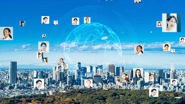 Modern cityscape and multinational people concept