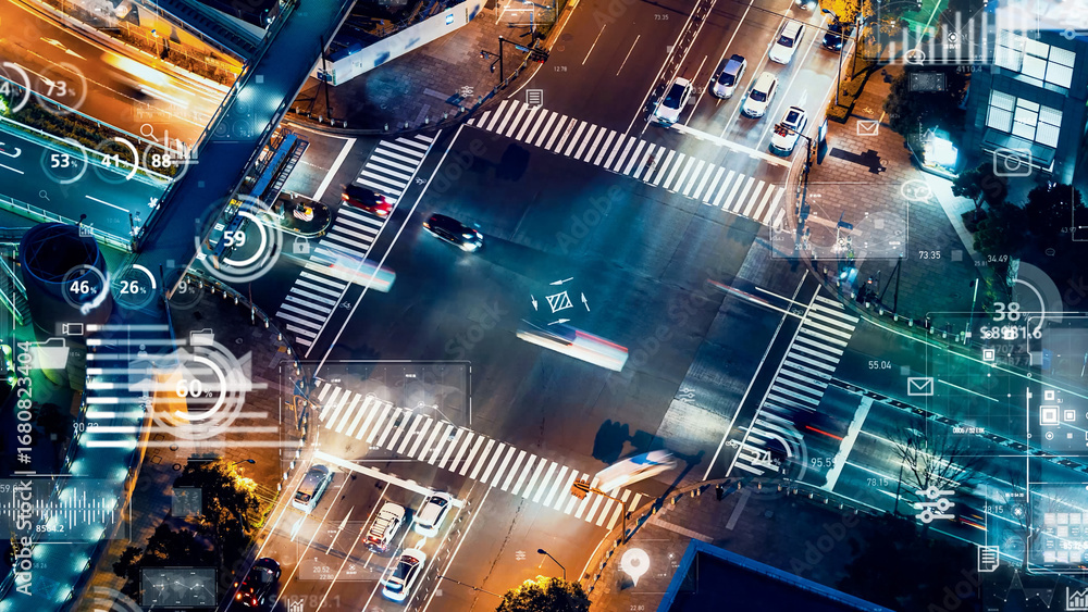Poster traffic intersection and statistical data concept