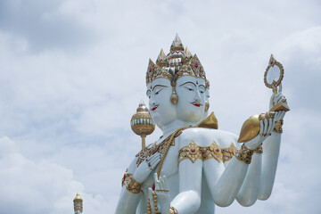 Chachoengsao, Thailand, August 29, 2025, A stunning view of the colossal Brahma statue at Wat Saman...
