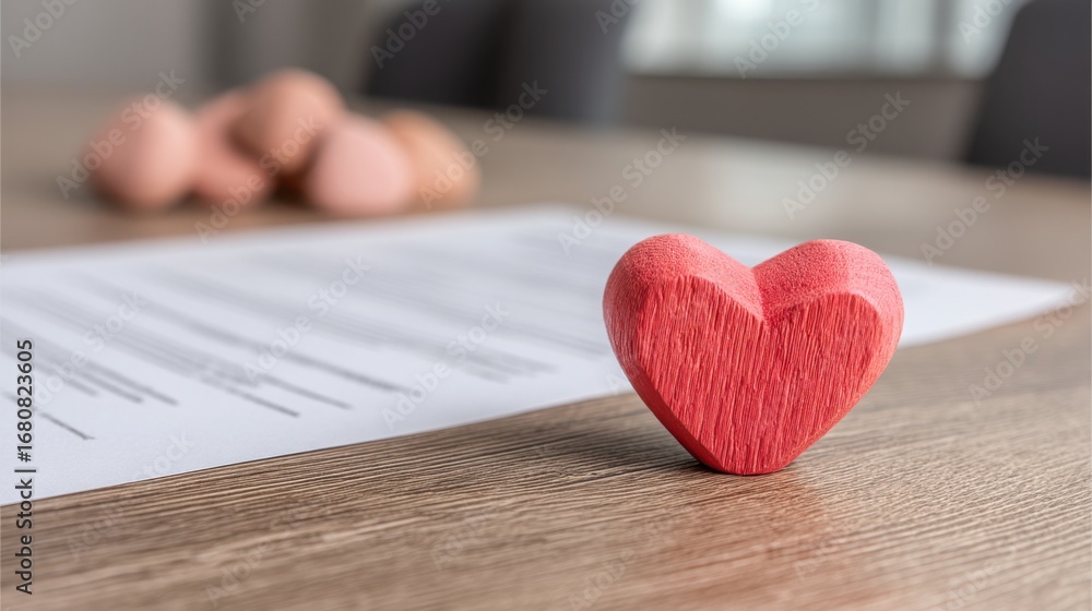 Poster heart symbol gracefully positioned on a table signifying client-focused feedback and emotional conne