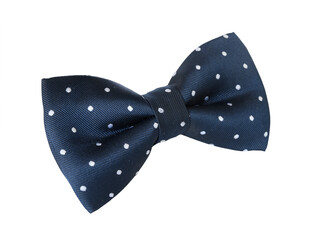 Elegant blue polka dot bow tie isolated on white background.
