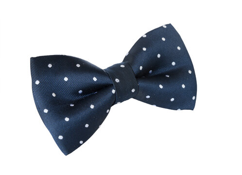 Elegant blue polka dot bow tie isolated on white background.
