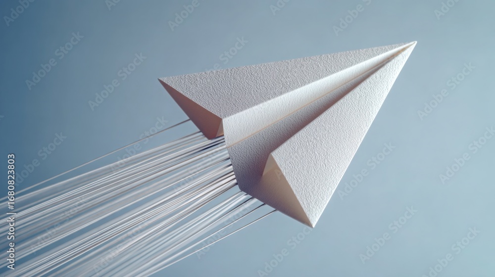 Poster dynamic paper airplane gliding through a clear sky representing modern delivery solutions and the sp