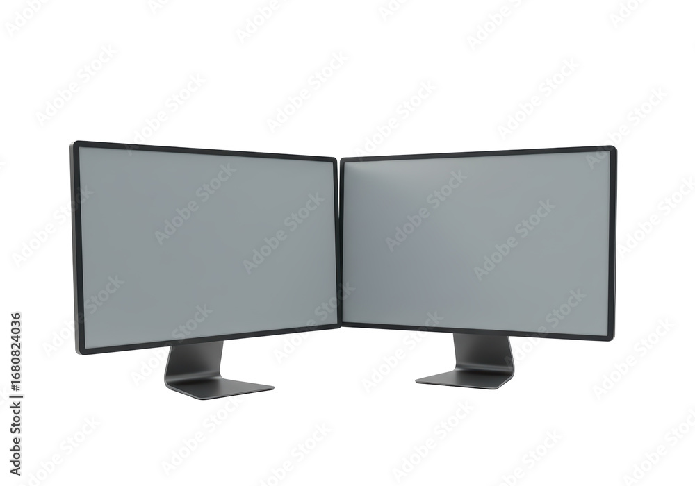 Aufkleber isolated dual computer screens on desks for office setup digital displays design mockups