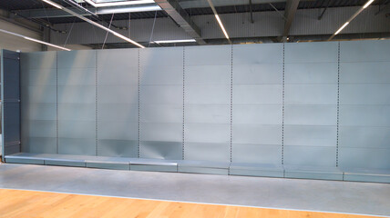 gondola set of grey empty store shelves for shop retail gray shelf rack for market showcase display 3D rendering supermarket background