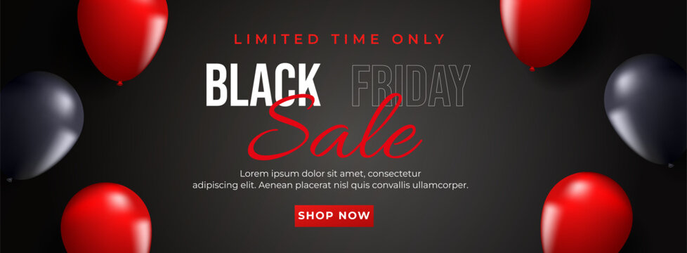 Black Friday sale announcement with festive balloons and accents. Vector illustration