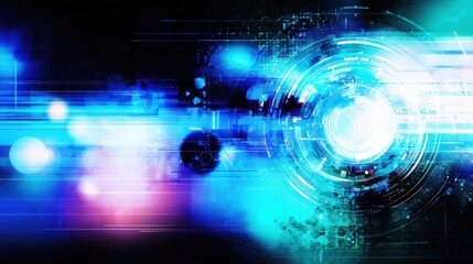 Abstract Blue and Cyan Futuristic Digital Interface with Bokeh Lights image photo