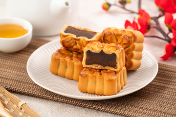 Delicious Cantonese moon cake for Mid-Autumn Festival food mooncake with bean paste.