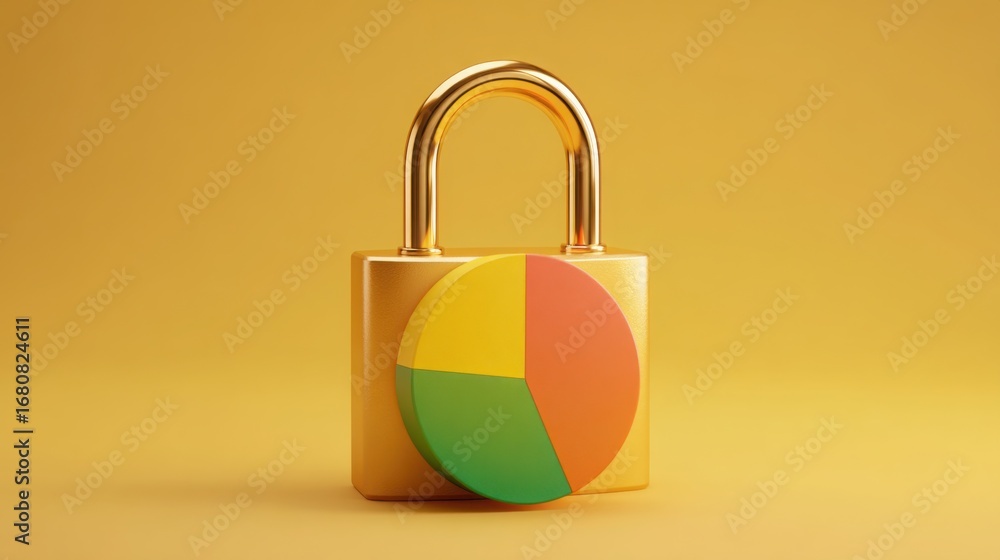 Aufkleber secure padlock with spinning pie chart symbolizing data protection and analysis in modern digital en