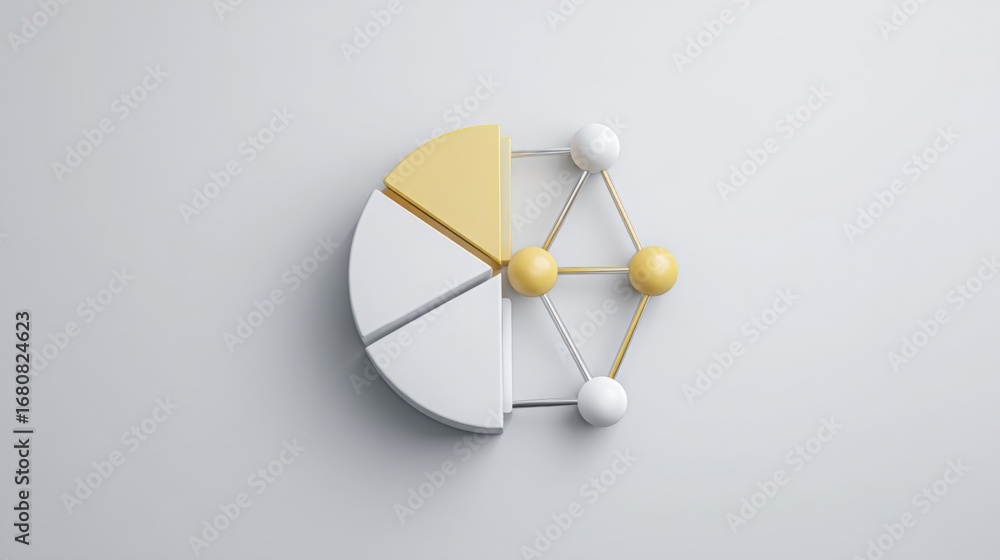 Poster clock featuring yellow and white face with transforming pie chart into network icon representing tim