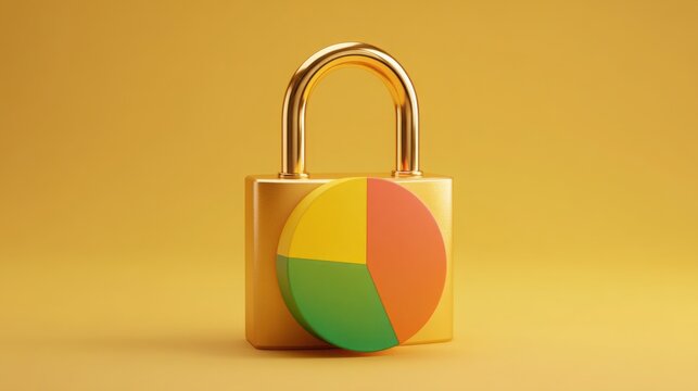Secure padlock with spinning pie chart symbolizing data protection and analysis in modern digital environments